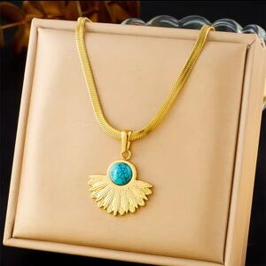 18k Gold plated steel and Turquoise Pendant Necklace